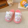 Pantufas fofas de desenho animado do gato KT para meninas, coleção outono/inverno 2026, quentes para uso interno e externo infantil, pantufas de algodão com biqueira fechada
