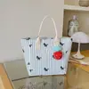 Bolsa de mão tote casual de grande capacidade, nova moda de verão 2026, listrada, com bordado de pônei, leve, versátil, simples