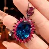 2026 Nueva Bisutería Huabi Base de Cobre Chapado en Oro Espinela Azul Simulada Set de Forma de Huevo de Alta Calidad para Mujer Piedra 15*20