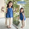 Conjunto de Verano para Niña con Escotes Halter y Pantalones de Pierna Ancha, Vestido de Verano para Niños Medianos y Grandes, Traje Nuevo de Dos Piezas Fresco y Elegante para Verano