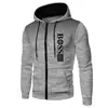 Suéter casual com capuz estampado para homens outono e inverno com forro de fleece com zíper pullover moletom com capuz em estoque