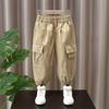 Calças Cargo de Outono para Meninos com Bolsos Grandes, Calças Casuais Largas para Crianças, Calças Jogger para Meninos, Calças Longas Lisas de Algodão Estilosas