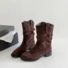 Botas Martin de tacón grueso para mujer, nueva colección otoño/verano 2026, increíblemente estilosas, con detalle de plisados, botas de cowboy estilo western y botines súper modernos.