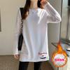 2024 nueva camisa básica de otoño e invierno con forro polar para mujer, estilo occidental, camiseta blanca de manga larga para mujer, larga y cálida por dentro