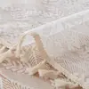 Toalha de Mesa Retangular de Renda, Estoque Disponível, Renda com Padrão de Folhas Botânicas em Poliéster com Design Transparente e Borda de Franjas para Sala de Jantar e Decoração de Casa, Fornecimento Direto da Fábrica