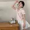 Conjunto de Camiseta de Manga Corta para Niña Atuendo de Verano 2026 Nueva Elegante Camisa Polo Infantil Superior y Falda de Verano para Niños Grandes