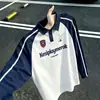 Moletom Polo Raglan Esportivo Retro Americano para Homem, Camiseta Base Tendência Outono com Bloqueio de Cores de Manga Longa