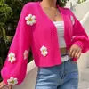 Ropa transfronteriza europea y americana para mujer, nuevo abrigo de punto con flores tridimensionales dulce para otoño e invierno, cárdigan corto de punto holgado para mujer, moderno