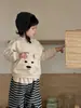 Moletom Infantil de Desenho Animado Outono 2026 Novo Estilo Coreano Roupas Infantis Roupas de Bebê para o Outono Conjunto de Calça de Moletom Listrada para Meninos
