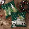 Funda de Almohada Estampada de Reno y Muñeco de Nieve Navideño Set Azul de Cuatro Piezas Funda de Cojín de Atmósfera para Sofá de Sala de Estar Navideña Respaldo