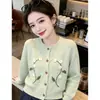 Cárdigan de punto bordado floral estilo dulce, nuevo suéter abotonado de otoño e invierno, top cárdigan de diseño juvenil y único