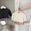 Camiseta de Manga Larga para Niña, Estilo Primavera y Otoño, Top Versátil, Camiseta Interior de Encaje Estilo Coreano para Bebé, Ropa de Moda Tendencia para Bebé