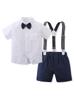 Venta al por mayor de ropa infantil personalizada de fábrica vestido de caballero mameluco para bebé verano tirantes manga corta ropa de verano para niños