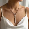Colar Pingente Fivela Quadrada Oca de Aço Inoxidável Mais Vendido Transfronteiriço Colar com Cordão Irregular e Pingente de Franja Joias Femininas