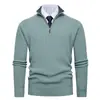 Suéter Masculino Tricotado com Costura Vertical, Gola Alta com Meio Zíper, Espesso e Quente, Novo para Outono/Inverno 2026, Estilo Europeu e Americano