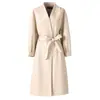 Abrigo de Cuero Haining para Mujer, de Longitud Media, Doble Botonadura, con Cinturón, Elegante Gabardina, Nueva Chaqueta de Cuero de Otoño e Invierno