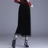 Falda lápiz de terciopelo con adornos de encaje para mujer, nuevo estilo otoño e invierno 2025, de cintura alta, adelgazante, con efecto drapeado