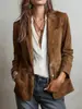 Jaqueta Feminina Estilo Retrô Transfronteiriço Europeu e Americano Textura Marrom Gola Lapela Fechamento de Um Botão Design de Bolso Terno Casual