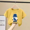 Roupas Infantis Camiseta 100% Algodão para Meninos Mais Velhos Estilo Novo Tendência Camiseta Top Estilosa Infantil Solta Manga Curta Meia Manga Verão