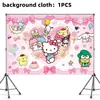 Conjunto de decoração de mesa para festa de aniversário com tema Sanrio transfronteiriço com pratos de papel, guardanapos de papel e toalha de mesa Hello Kitty