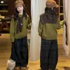 Nova coleção de outono para meninas: Conjunto de suéter tipo xale estilo coreano, calça xadrez larga e grossa, top de tricô com gola redonda