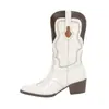 Botas Martin para Mujer 2026 Otoño Nuevo Estilo Punta Puntiaguda Bordadas Bloques de Color Tacón Grueso Medio Botines Cortos Zr Botas Vaqueras Occidentales Transfronterizas