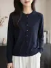Cardigan de Punto Fino de Lana Redondo de Manga Larga para Mujer, Color Sólido, Holgado, Versátil, con Botones de Colores, Nuevo Otoño/Invierno 2026