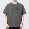 Roupas Masculinas Fengshe / Popular Verão Fina Estilo Americano Algodão Puro Peso Pesado Lavada Camiseta Masculina Manga Curta Gola Redonda