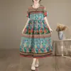 Vestido de seda de algodón de alta gama, nuevo vestido de verano para mujer, moda para madre, estampado de algodón artificial, suelto, talla grande, ropa exterior, falda larga