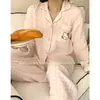 Yunduo Algodón Otoño 2025 Pijama de Mujer Pantalón de Manga Larga Cárdigan Solapa Pijama Traje Casual de Mujer Ropa para el Hogar