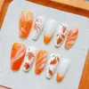 30 Piezas de Uñas Portátiles Populares Transfronterizas para Otoño e Invierno con Técnica de Pintura de Resina, Puntas de Uñas Estilo Francés Hoja de Arce, Pre-fabricadas
