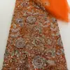 Tela de Malla con Bordado de Cuentas Pesadas, Cuentas Tubulares, Lentejuelas, Tela Bordada, Tela a Granel para Vestido de Banquetes, Vestido de Noche, Vestido de Novia