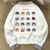 Sudadera de Dos Piezas Falsas con Estampado de Dibujos Animados, Cuello Polo Empalmado, Simple y Versátil para Mujer, Top Holgado Estilo Coreano para Otoño e Invierno 2025