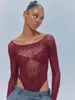 Bodysuit Transparente Mais Vendido na Europa e América em 2026 com Patchwork Exquisito de Malha com Strass, Modelagem Justa, Bodysuit Sexy para Usar por Baixo