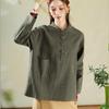 Camisa de Manga Corta Botonada con Cuello Alto de Algodón y Lino para Mujer 2026 Otoño Nueva Vintage Artística Estilo Chino Top para Mujer