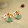 Aretes de Plata de Ley con Ónice Rojo del Sur y Jade Hetian Forma de Calabaza para Mujer Diseño de Nicho Vintage Sentimiento de Cumpleaños Año Aretes Rojos Aretes