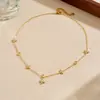 Acessório Pingente Pequena Flor Cravejada de Diamantes Banhado a Ouro, Corrente para Clavícula, Design Simples, Colar Versátil Casual Feminino, Estilo Nicho de Luxo Leve
