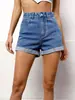 Shorts jeans de verão novos, transfronteiriços da Amazon europeia e americana, shorts jeans versáteis de cintura alta, cor sólida, barra dobrada para mulheres