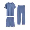 Vaya, pijama de verano para hombre de algodón y viscosa, manga corta, corte holgado, talla XXXXL grande, se puede usar afuera, conjunto de tres piezas sin botones RC