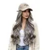 Comercio electrónico transfronterizo: peluca larga rizada gris con gorra incorporada, popular entre influencers europeos y americanos, peinado realista de ondas grandes, suministro directo de fábrica