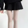 Meia-calça Cinza Fumê com Renda Lateral Sexy Afinando Listras Verticais Torcidas Ultrafina Transparente Meias para Pernas Bonitas Estilo Pura Luxúria