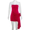 Vestido de verão estilo europeu e americano, novo temperamento transfronteiriço feminino, decoração de flores, cor sólida, sem costas, sem alças, atacado