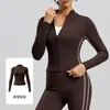 Top de Yoga con Estilo de Línea Otoñal Transfronterizo Ajustado Cuello Alto Manga Larga Deportiva Chaqueta para Correr Ciclismo