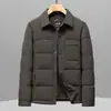 Chaqueta de plumón para hombre 2026 Otoño/Invierno Cuello camisero abatible Estilo camisa Juvenil Negocios Casual Sin costuras Sellado térmico Cálido Abrigo de plumón