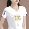 Camiseta de cuello en V para mujer, comercio exterior transfronterizo, excedente, manga corta, elegante, talla grande, corte holgado, top de verano