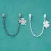 Plata Esterlina S925 Sólido Trébol de Cuatro Hojas Doble Anillo Pulsera de Cristal Colgante Accesorios Cadena de Seguridad Doble Colgante con Cadena Colgante DIY