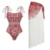 Traje de Baño Nuevo Estilo Étnico Europeo y Americano con Borlas Set de Una Pieza para Mujer Artículo Caliente Transfronterizo 25337