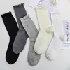 Meias Brancas para Mulheres, Fio 100% Algodão, Meias de Cano Médio, Meias Slouch Sem Costura, Antibacterianas, Primavera e Verão, Renda, Resistentes a Odores, Absorventes de Suor, Meias Longas