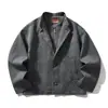 Chaqueta gris de dos piezas falsas con cuello mao Rumeng Laoqianfeng para hombre, primavera y otoño, silueta holgada, abrigo casual de alta gama