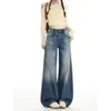 Jeans retro americanos azules de pierna ancha para mujer, nuevo estilo otoño e invierno 2026, de tiro bajo, holgados, adelgazantes, de pierna recta, pantalones de longitud completa